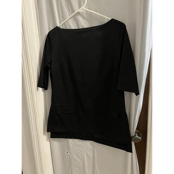 Class Made In Italy Black Peplum Hem Blouse Sz 4 High Low Hem Micro Check - Picture 3 of 8